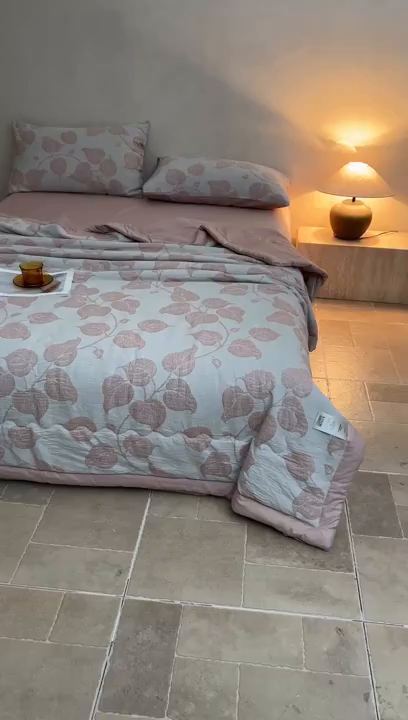 91家纺网 家纺一手货源 找家纺 乐家毛巾被（工厂自产自销） 2026新款全棉色织三层提花夏季大豆纤维被 枝繁叶茂