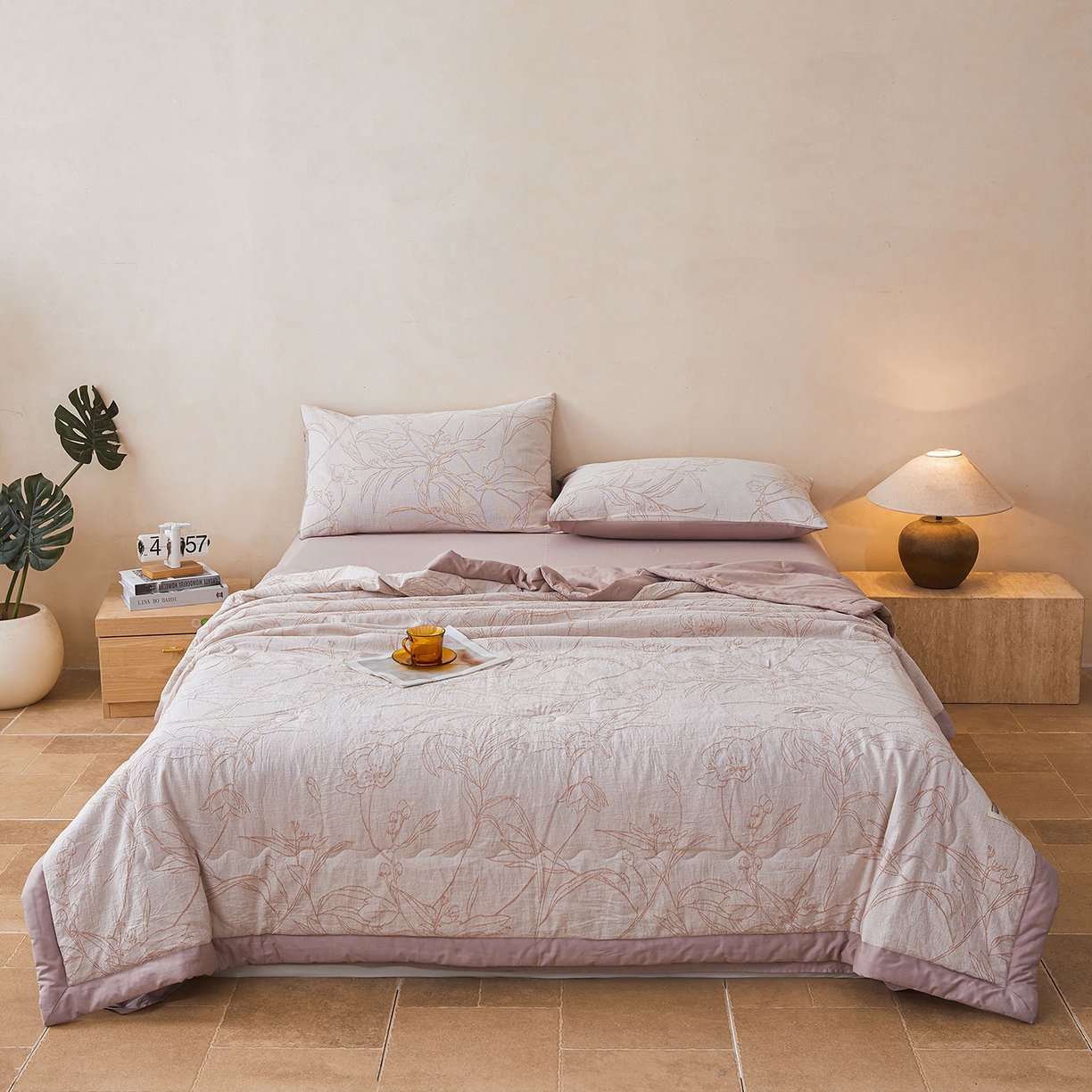 91家纺网 家纺一手货源 找家纺 乐家毛巾被（工厂自产自销） 2026新款全棉色织三层提花夏季大豆纤维被 枝间花语