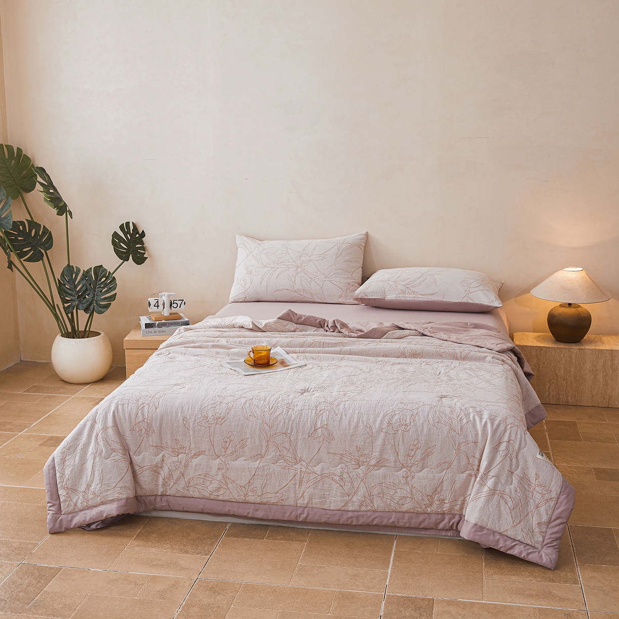 91家纺网 家纺一手货源 找家纺 乐家毛巾被（工厂自产自销） 2026新款全棉色织三层提花夏季大豆纤维被 枝间花语