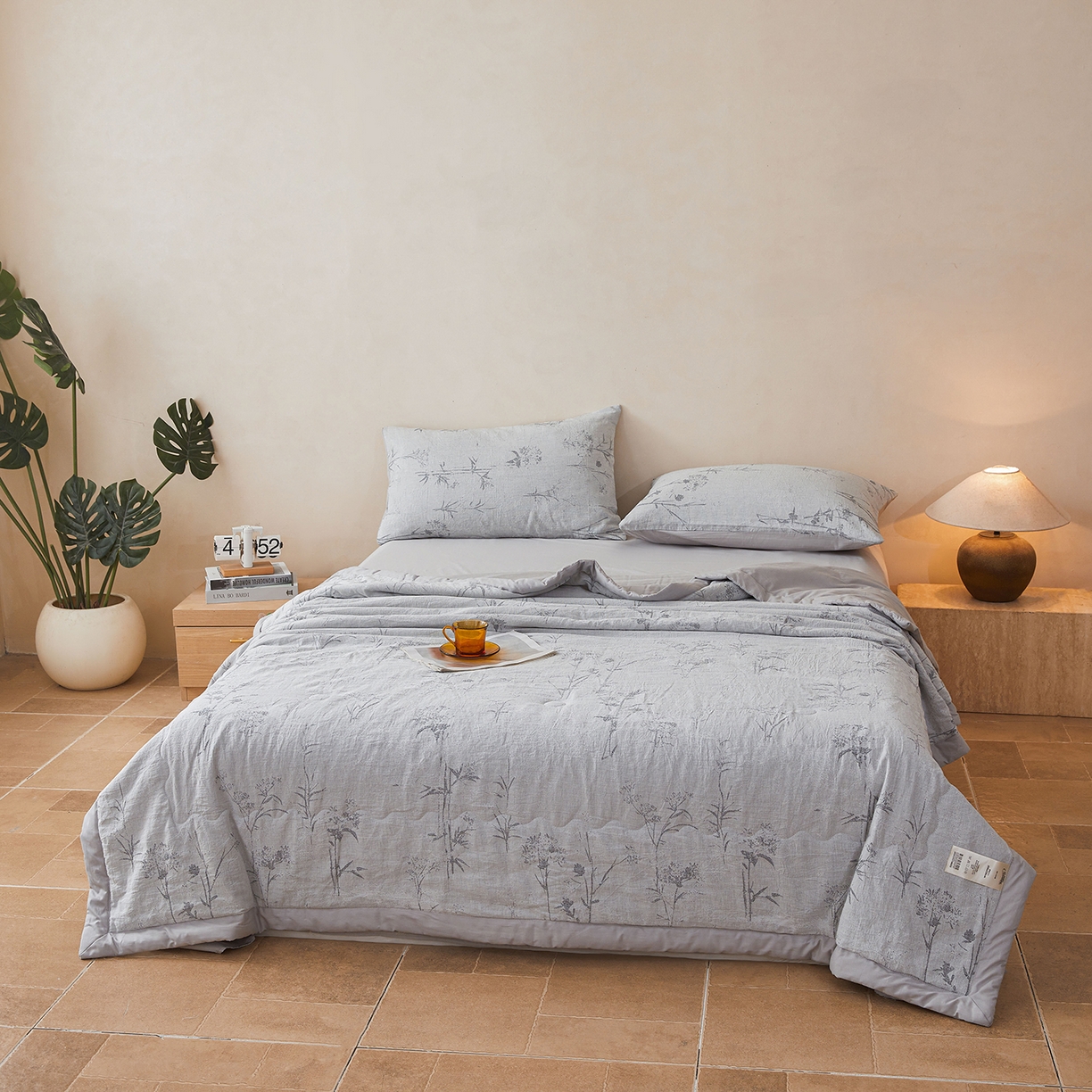 91家纺网 家纺一手货源 找家纺 乐家毛巾被（工厂自产自销） 2026新款全棉色织三层提花夏季大豆纤维被 竹影