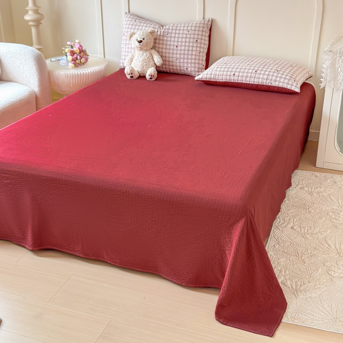 91家纺网 家纺一手货源 找家纺 梦舒阳 2026新款泡芙棉夏被花边款泡芙纱夏凉被四件套空调被带小熊吊牌 格子狗