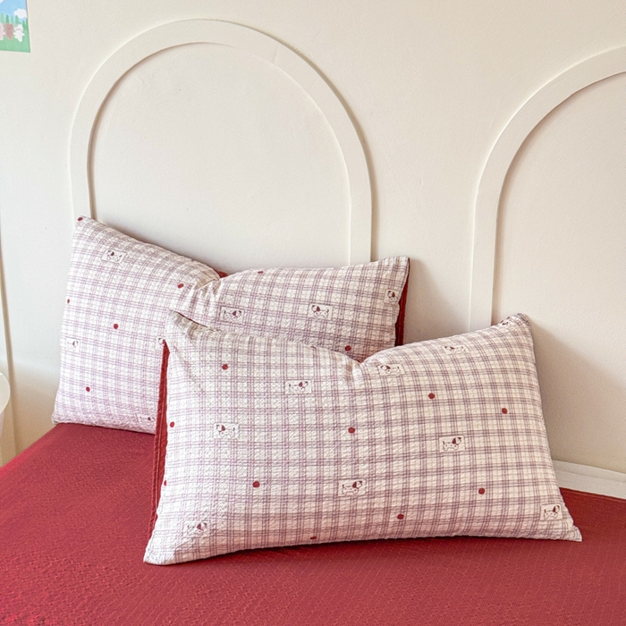 91家纺网 家纺一手货源 找家纺 梦舒阳 2026新款泡芙棉夏被花边款泡芙纱夏凉被四件套空调被带小熊吊牌 格子狗