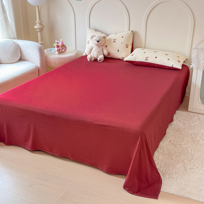 91家纺网 家纺一手货源 找家纺 梦舒阳 2026新款泡芙棉夏被花边款泡芙纱夏凉被四件套空调被带小熊吊牌 开心狗