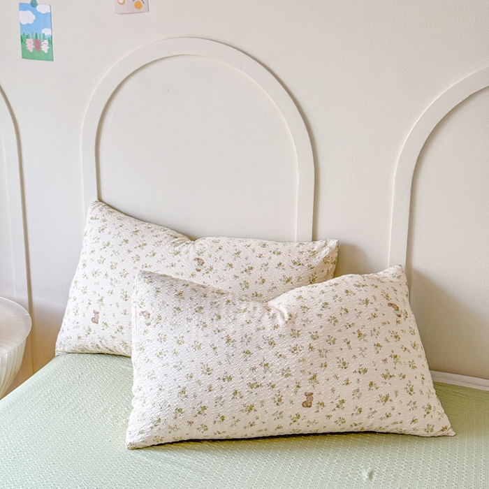 91家纺网 家纺一手货源 找家纺 梦舒阳 2026新款泡芙棉夏被花边款泡芙纱夏凉被四件套空调被带小熊吊牌 绿叶