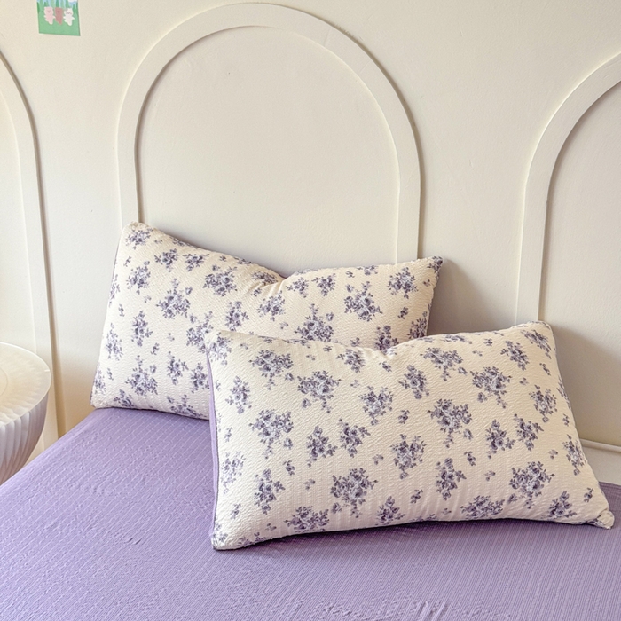 91家纺网 家纺一手货源 找家纺 梦舒阳 2026新款泡芙棉夏被花边款泡芙纱夏凉被四件套空调被带小熊吊牌 紫花