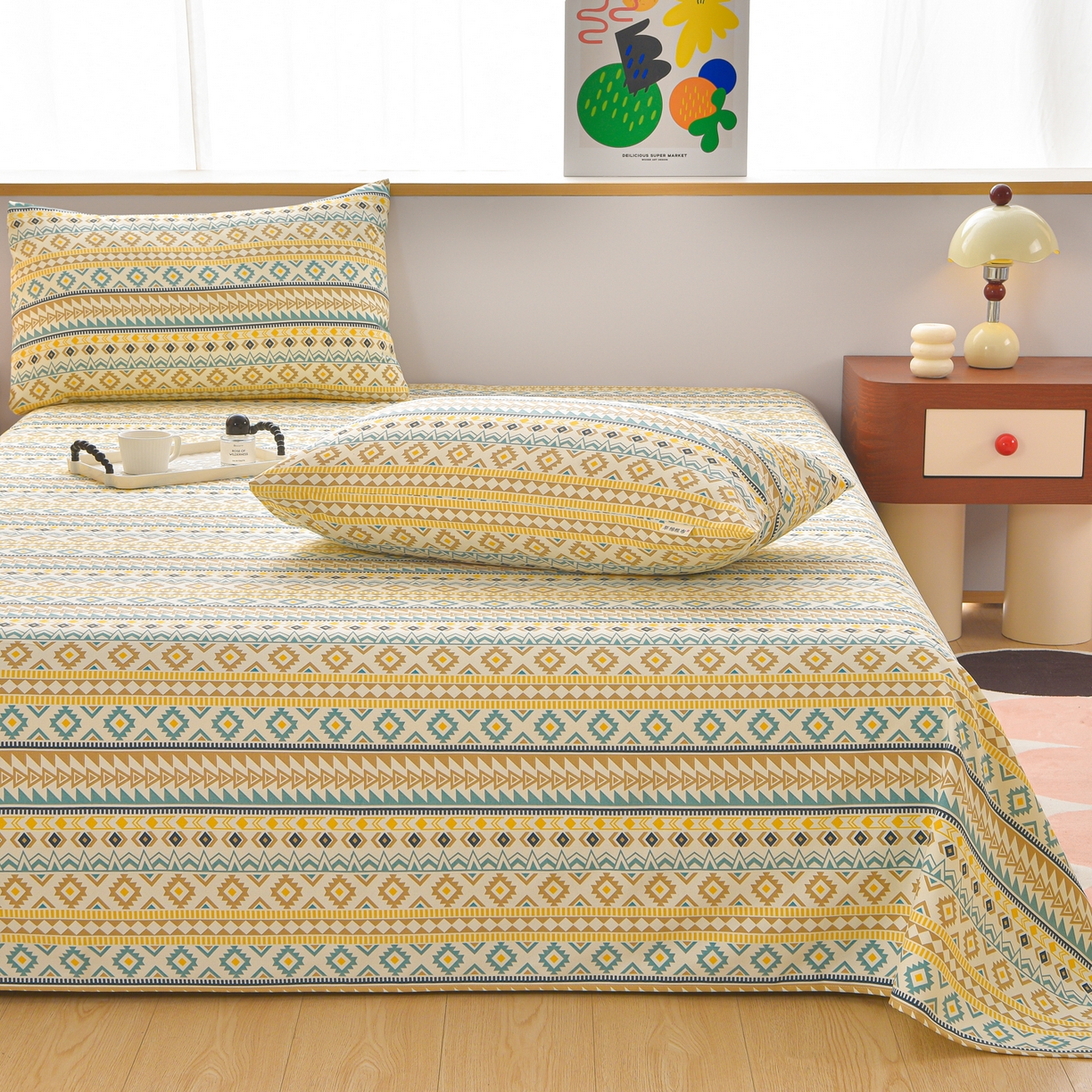 91家纺网 家纺一手货源 找家纺 （总）曼尼 2026新款亲肤舒适原棉老粗布床单凉席三件套