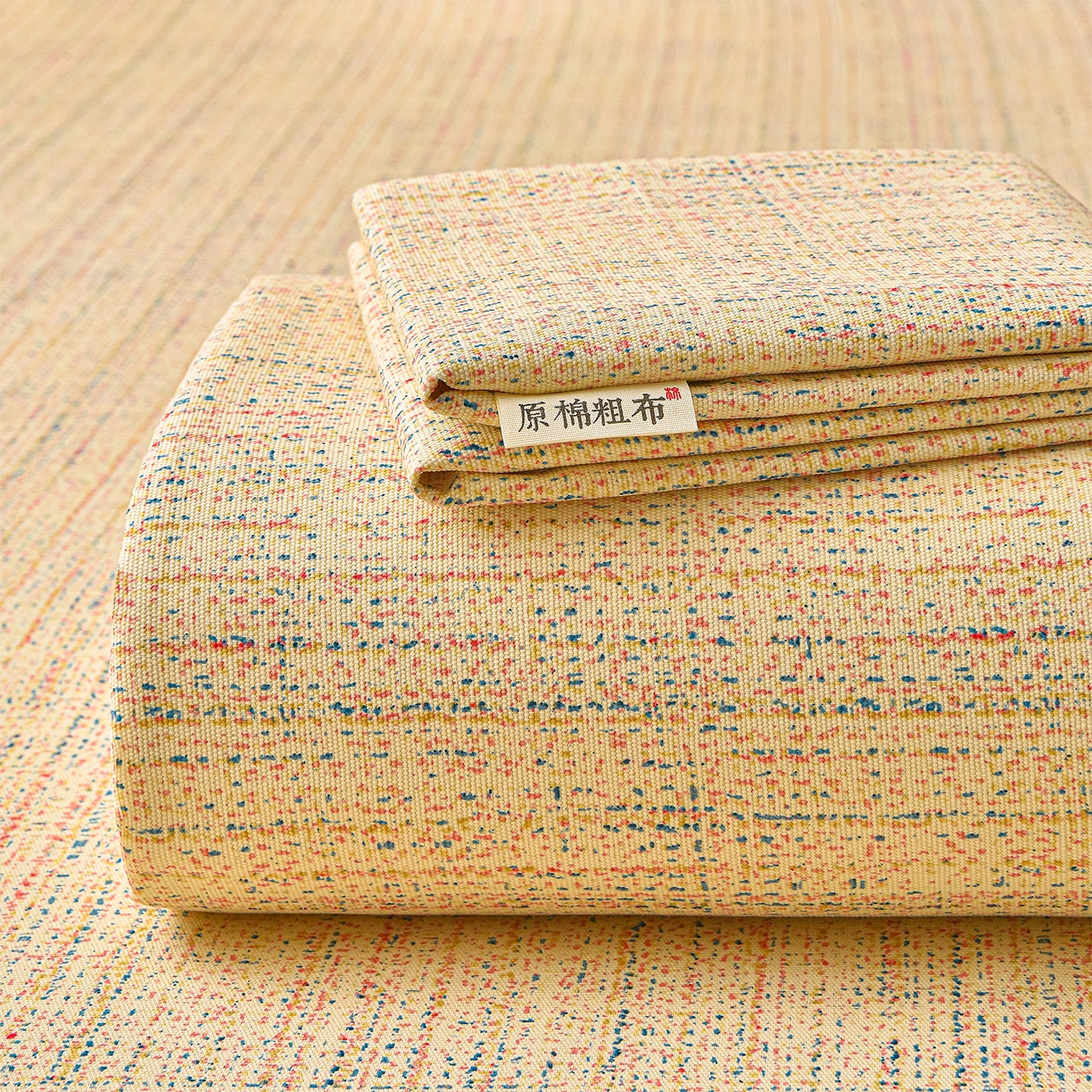 91家纺网 家纺一手货源 找家纺 曼尼 2026新款亲肤舒适原棉老粗布床单凉席三件套 小时光