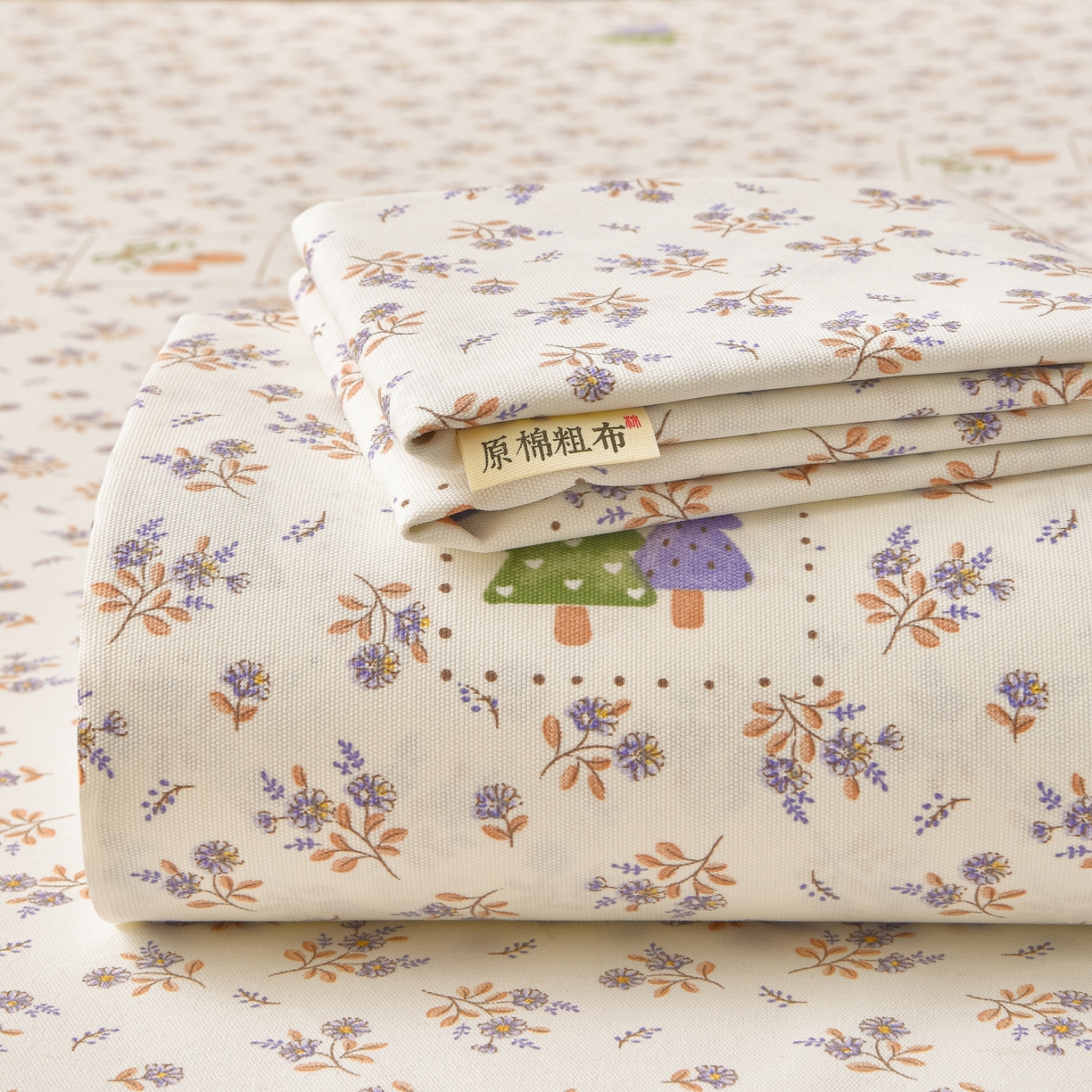 91家纺网 家纺一手货源 找家纺 曼尼 2026新款亲肤舒适原棉老粗布床单凉席三件套 小碎花