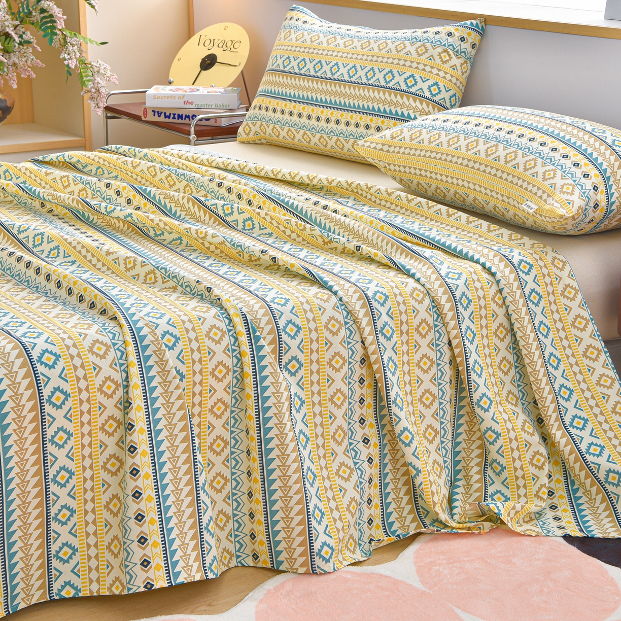 91家纺网 家纺一手货源 找家纺 曼尼 2026新款亲肤舒适原棉老粗布床单凉席三件套 摩洛哥