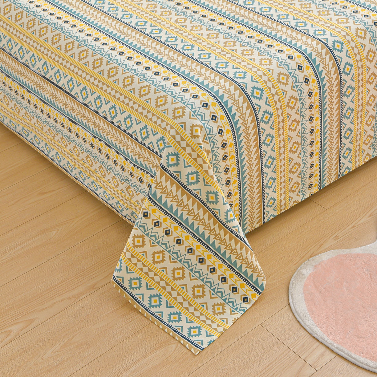 91家纺网 家纺一手货源 找家纺 曼尼 2026新款亲肤舒适原棉老粗布床单凉席三件套 摩洛哥