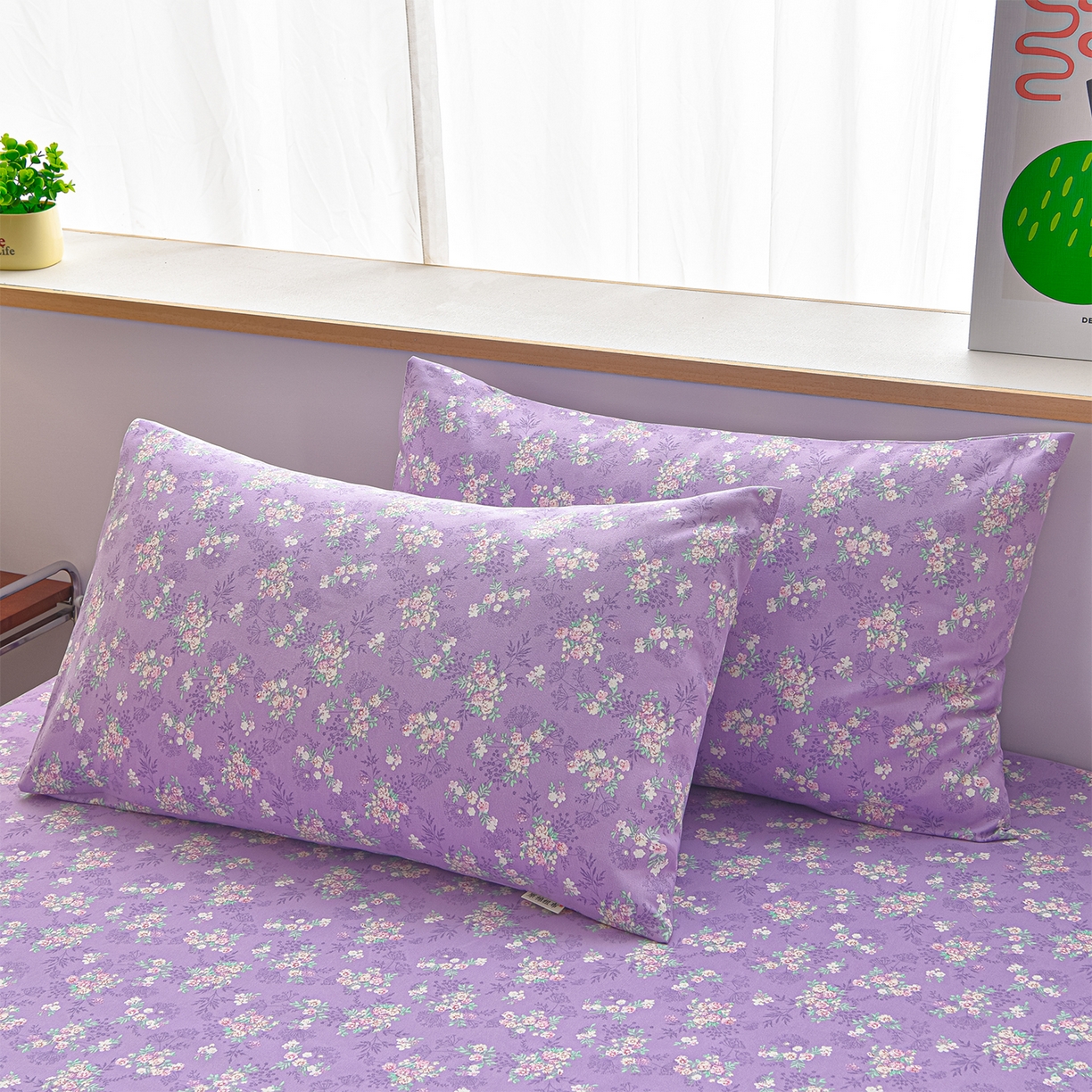 91家纺网 家纺一手货源 找家纺 曼尼 2026新款亲肤舒适原棉老粗布床单凉席三件套 紫罗兰