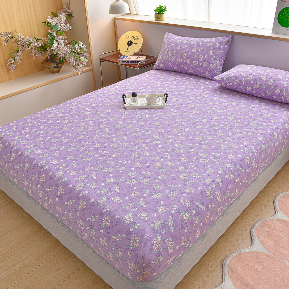 91家纺网 家纺一手货源 找家纺 曼尼 2026新款亲肤舒适原棉老粗布床单凉席三件套 紫罗兰