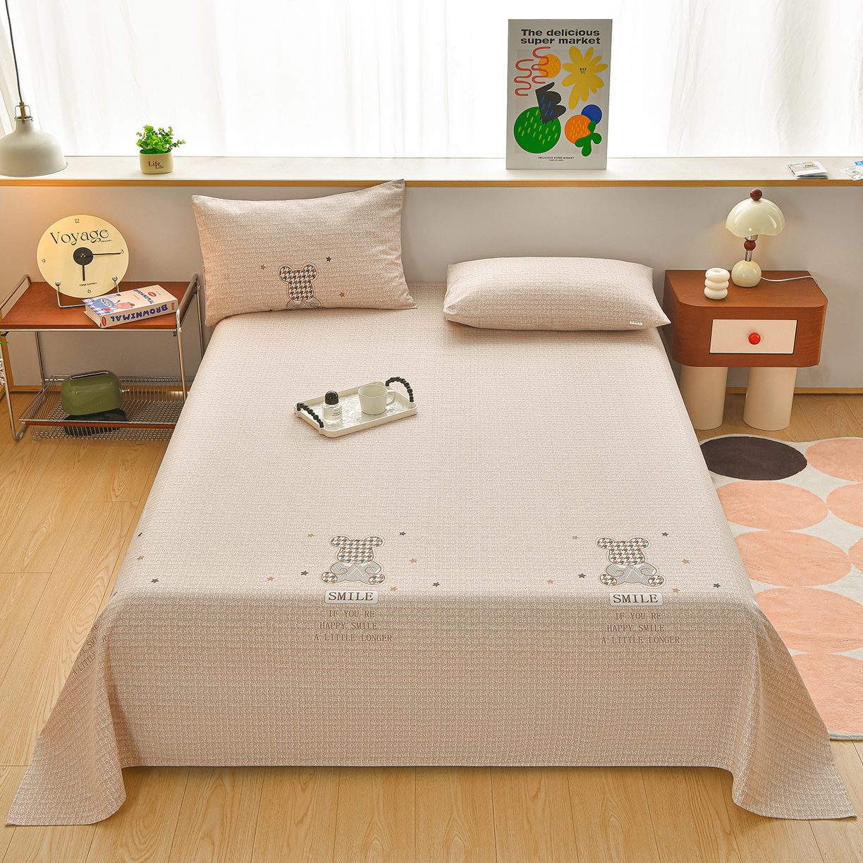 91家纺网 家纺一手货源 找家纺 曼尼 2026新款亲肤舒适原棉老粗布床单凉席三件套 暴力熊