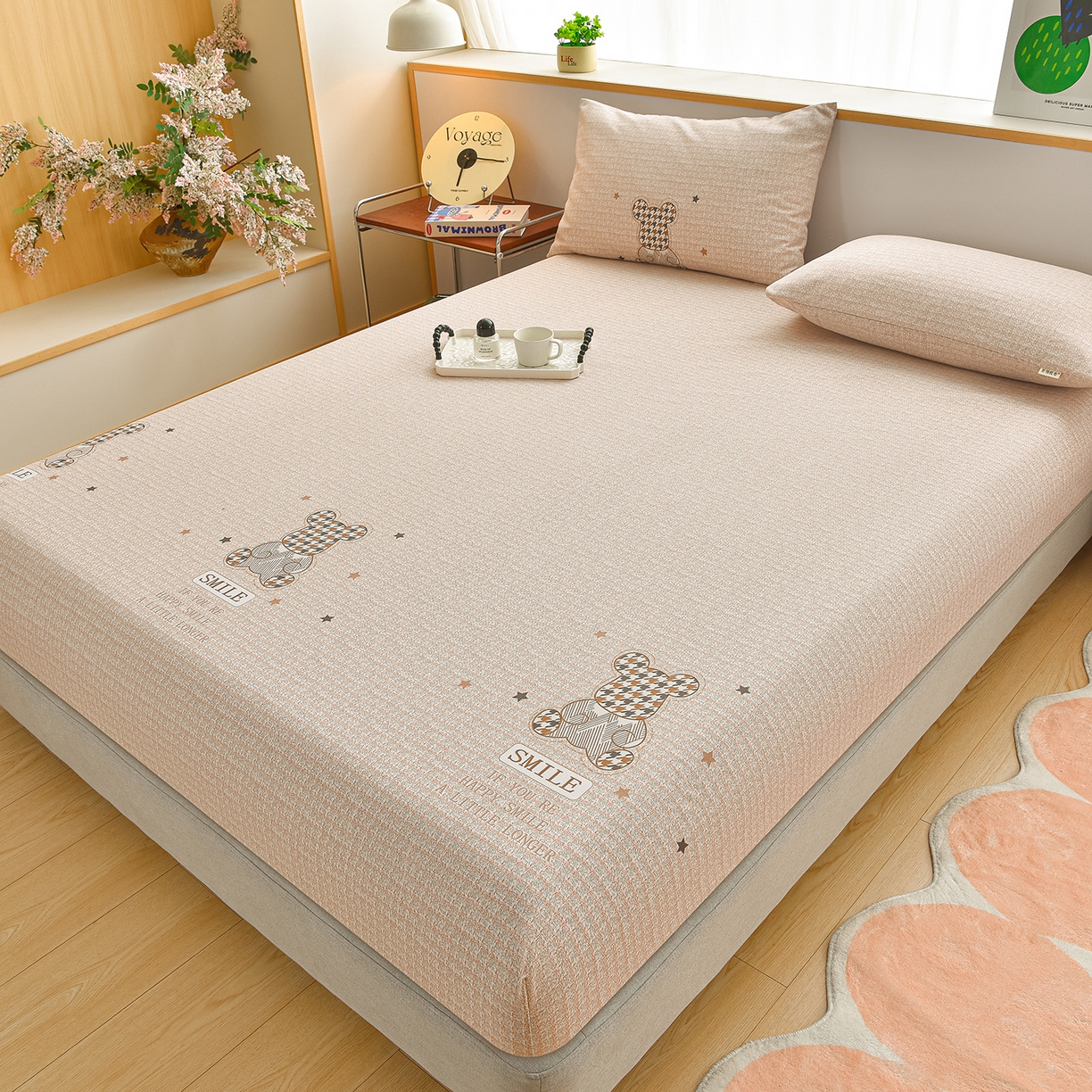 91家纺网 家纺一手货源 找家纺 曼尼 2026新款亲肤舒适原棉老粗布床单凉席三件套 暴力熊