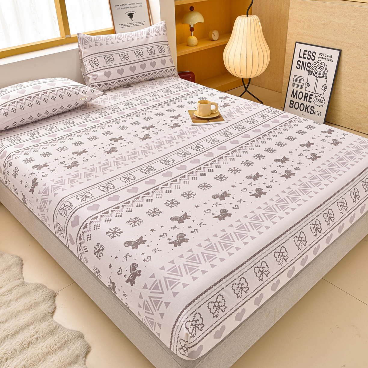 91家纺网 家纺一手货源 找家纺 曼尼 2026新款亲肤舒适原棉老粗布床单凉席三件套 北欧童话