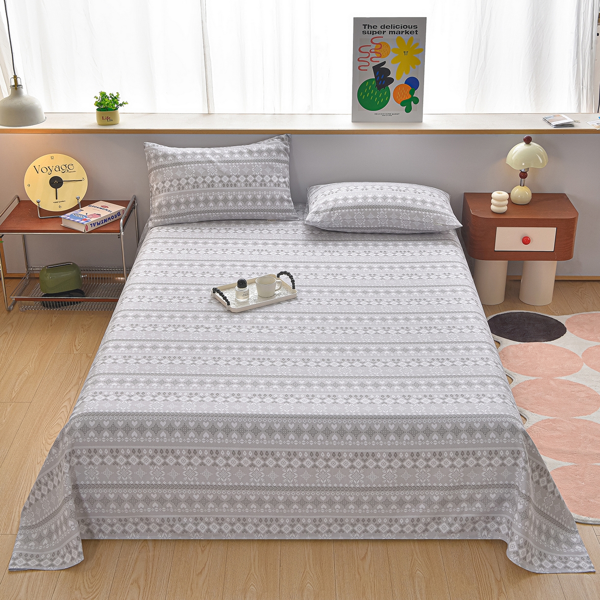 91家纺网 家纺一手货源 找家纺 曼尼 2026新款亲肤舒适原棉老粗布床单凉席三件套 波西米亚