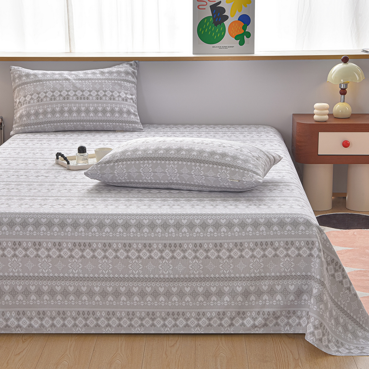 91家纺网 家纺一手货源 找家纺 曼尼 2026新款亲肤舒适原棉老粗布床单凉席三件套 波西米亚