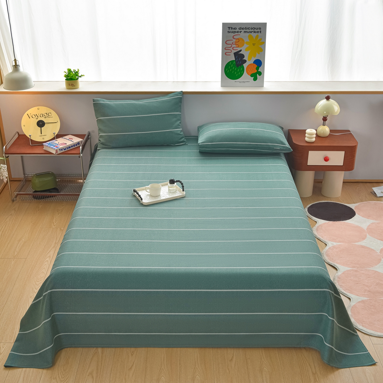 91家纺网 家纺一手货源 找家纺 曼尼 2026新款亲肤舒适原棉老粗布床单凉席三件套 初见