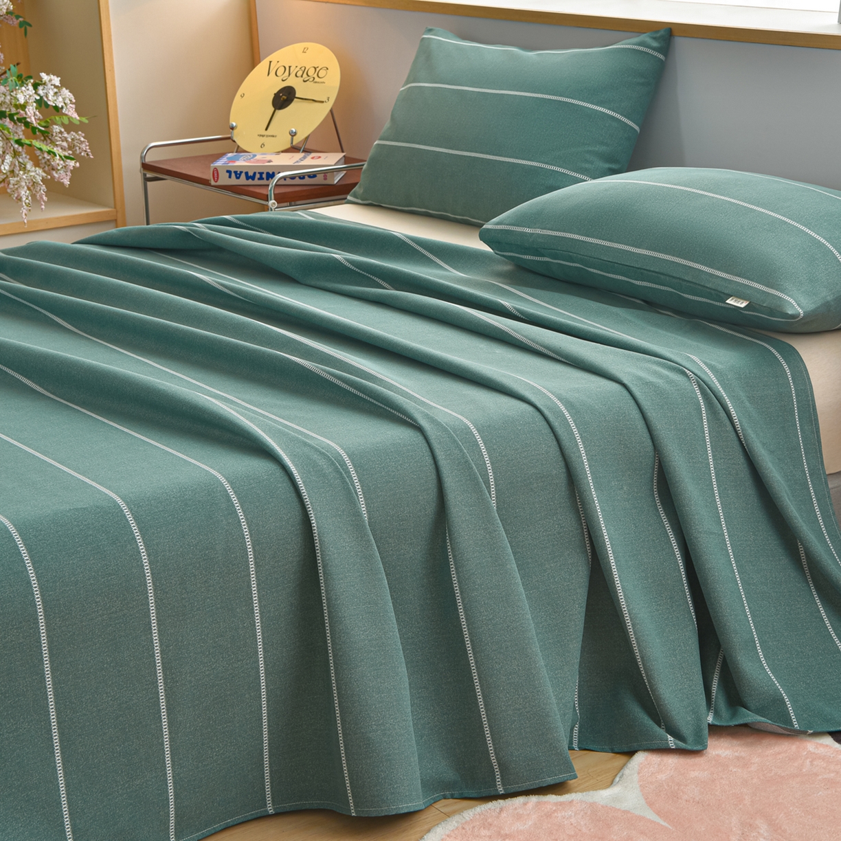 91家纺网 家纺一手货源 找家纺 曼尼 2026新款亲肤舒适原棉老粗布床单凉席三件套 初见