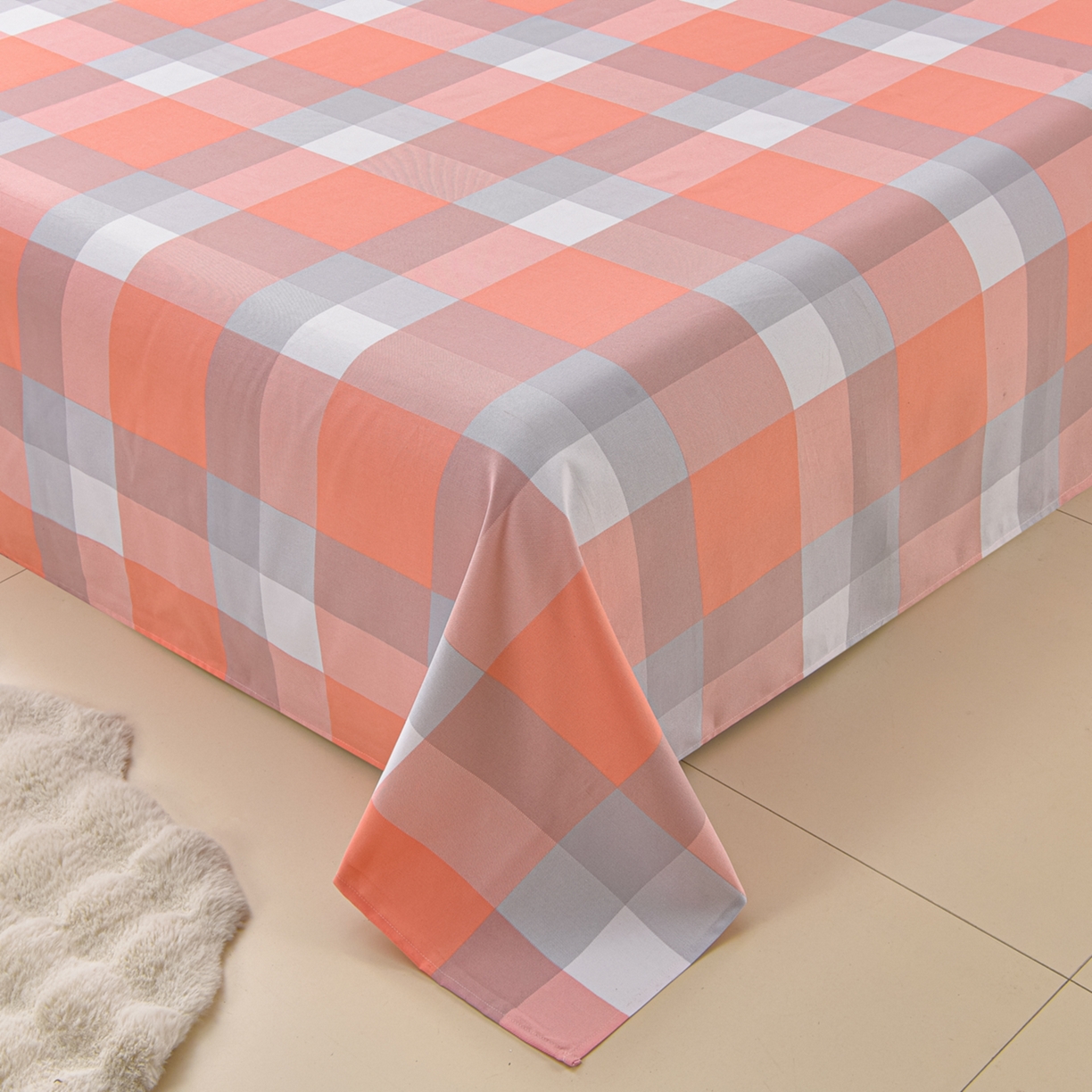 91家纺网 家纺一手货源 找家纺 曼尼 2026新款亲肤舒适原棉老粗布床单凉席三件套 粉大格