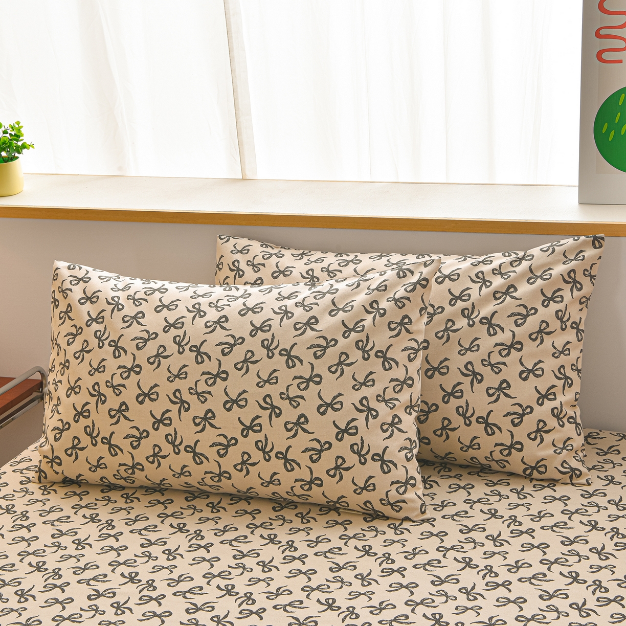 91家纺网 家纺一手货源 找家纺 曼尼 2026新款亲肤舒适原棉老粗布床单凉席三件套 蝴蝶结