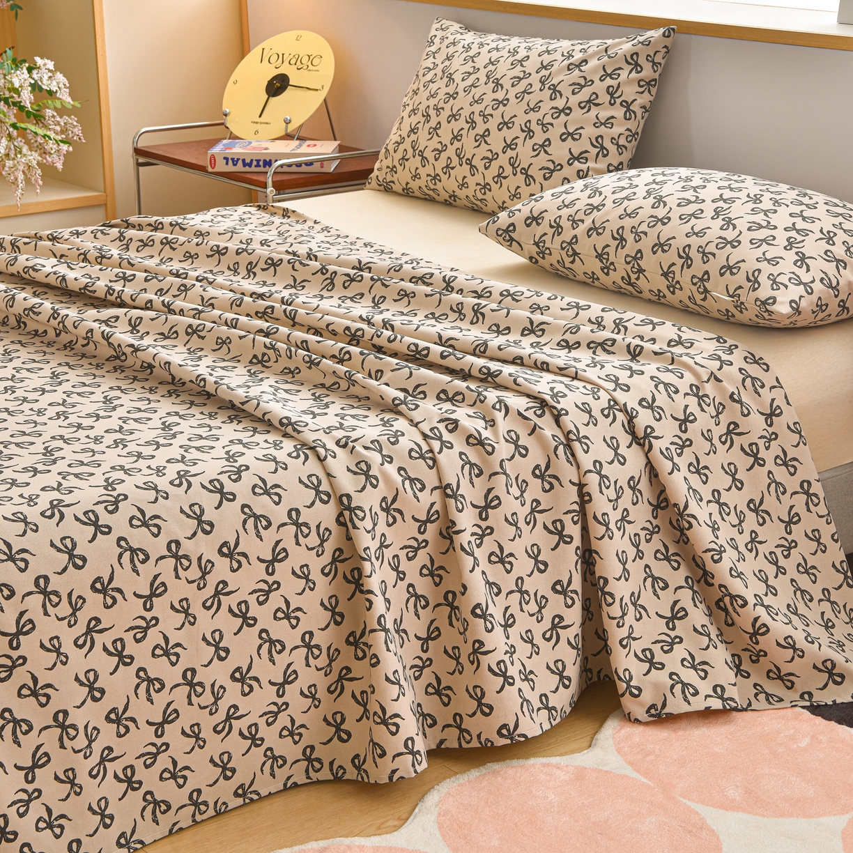 91家纺网 家纺一手货源 找家纺 曼尼 2026新款亲肤舒适原棉老粗布床单凉席三件套 蝴蝶结