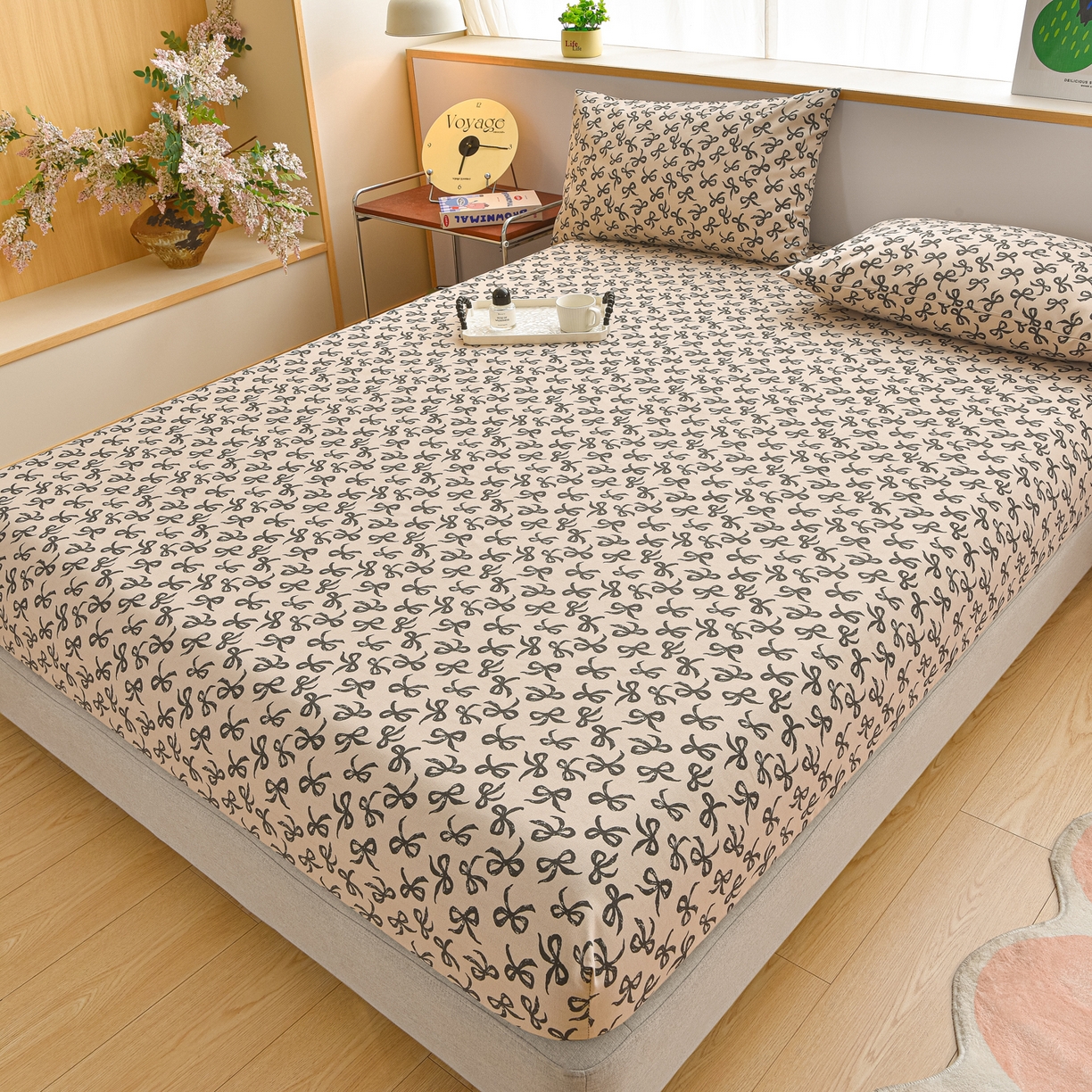 91家纺网 家纺一手货源 找家纺 曼尼 2026新款亲肤舒适原棉老粗布床单凉席三件套 蝴蝶结