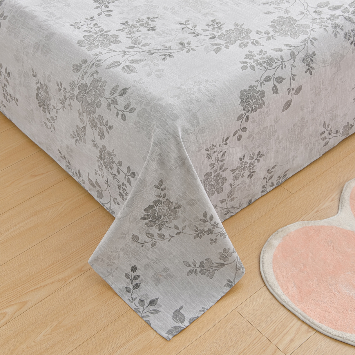 91家纺网 家纺一手货源 找家纺 曼尼 2026新款亲肤舒适原棉老粗布床单凉席三件套 花枝灰