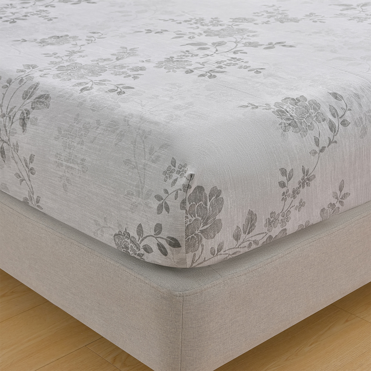 91家纺网 家纺一手货源 找家纺 曼尼 2026新款亲肤舒适原棉老粗布床单凉席三件套 花枝灰