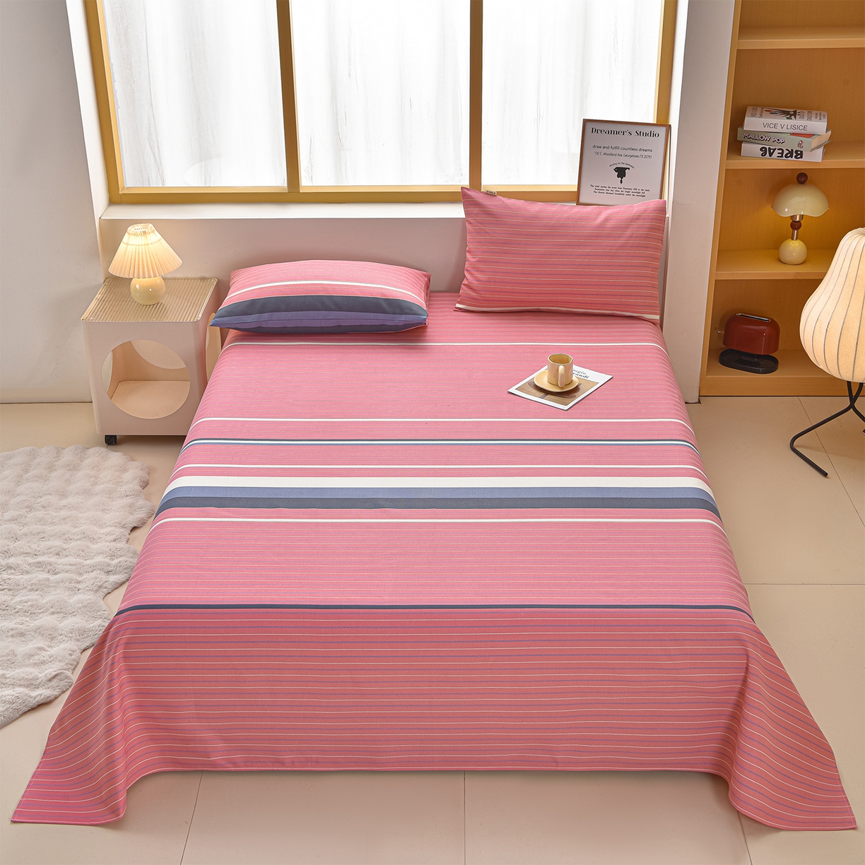 91家纺网 家纺一手货源 找家纺 曼尼 2026新款亲肤舒适原棉老粗布床单凉席三件套 简尚