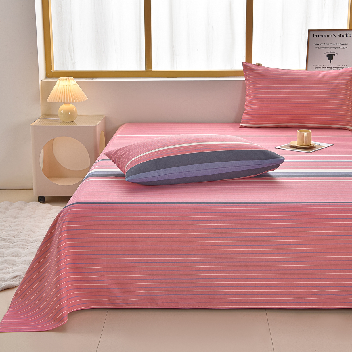 91家纺网 家纺一手货源 找家纺 曼尼 2026新款亲肤舒适原棉老粗布床单凉席三件套 简尚