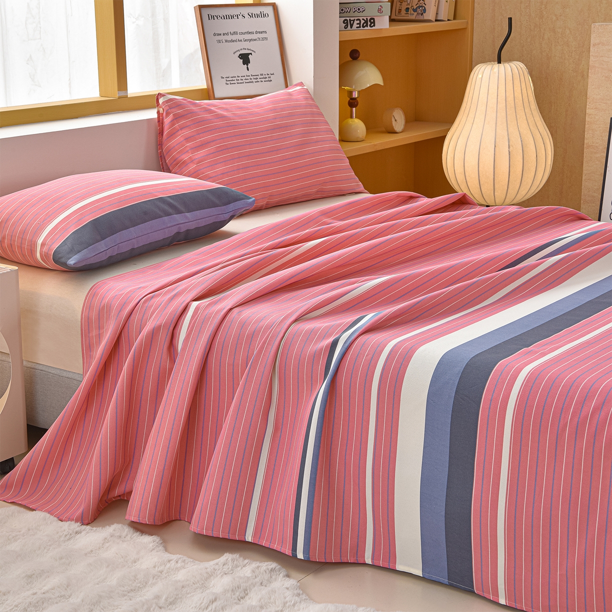 91家纺网 家纺一手货源 找家纺 曼尼 2026新款亲肤舒适原棉老粗布床单凉席三件套 简尚