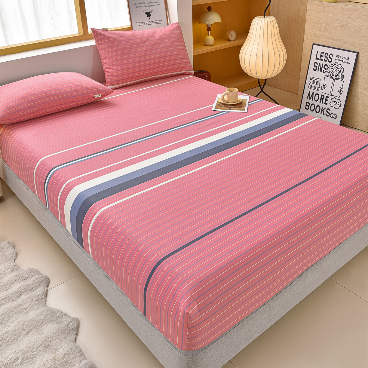 91家纺网 家纺一手货源 找家纺 曼尼 2026新款亲肤舒适原棉老粗布床单凉席三件套 简尚