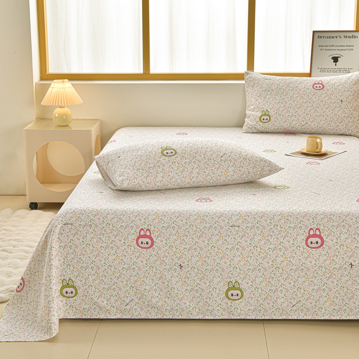 91家纺网 家纺一手货源 找家纺 曼尼 2026新款亲肤舒适原棉老粗布床单凉席三件套 拉布布