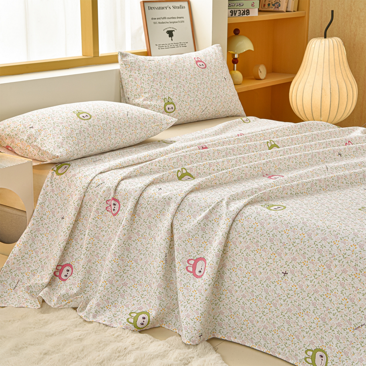 91家纺网 家纺一手货源 找家纺 曼尼 2026新款亲肤舒适原棉老粗布床单凉席三件套 拉布布