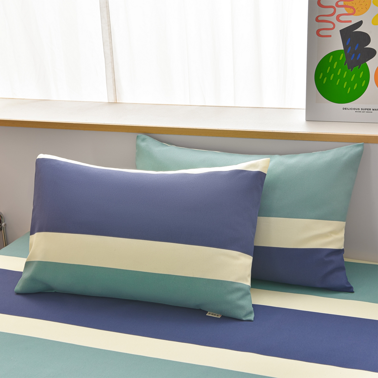 91家纺网 家纺一手货源 找家纺 曼尼 2026新款亲肤舒适原棉老粗布床单凉席三件套 绿大格