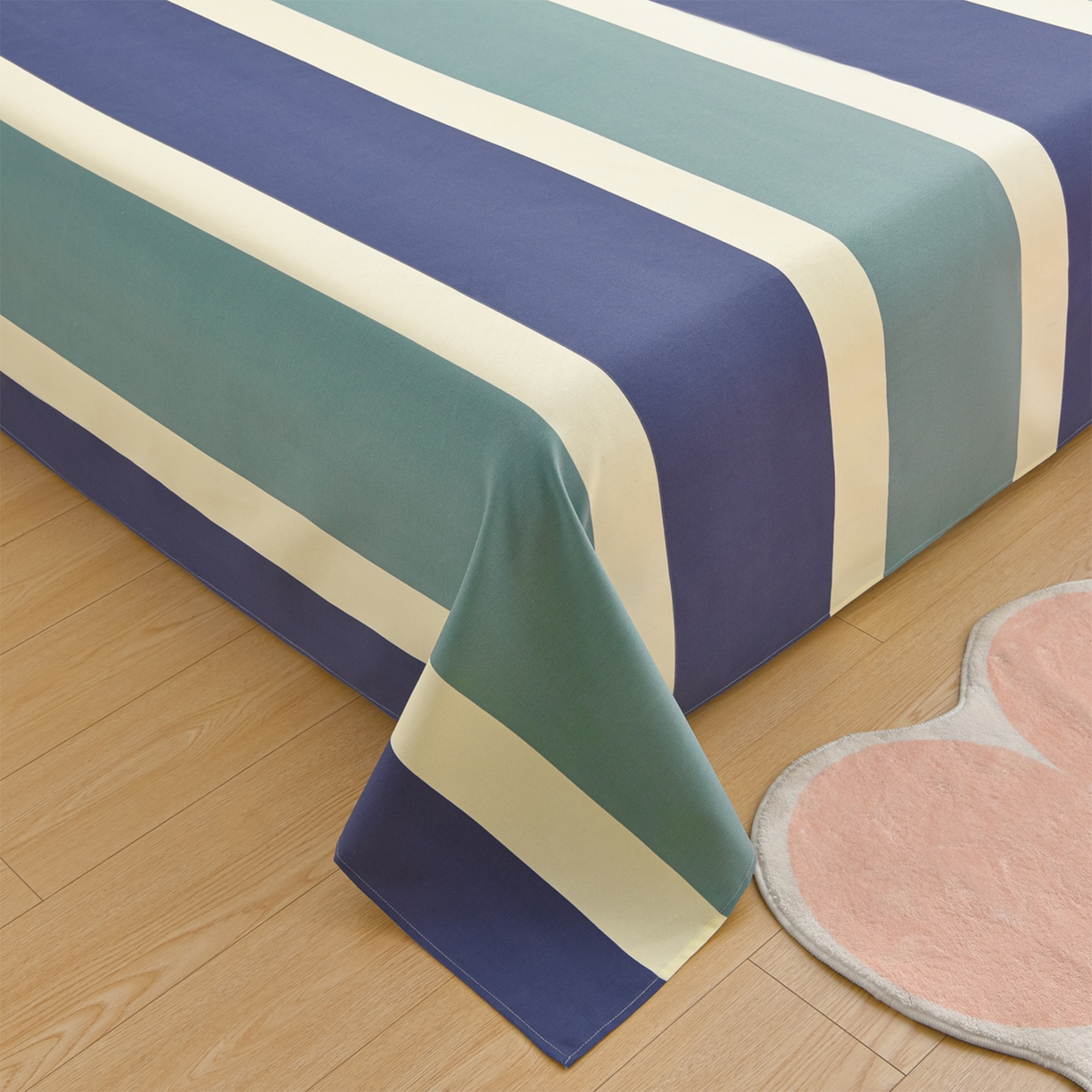 91家纺网 家纺一手货源 找家纺 曼尼 2026新款亲肤舒适原棉老粗布床单凉席三件套 绿大格