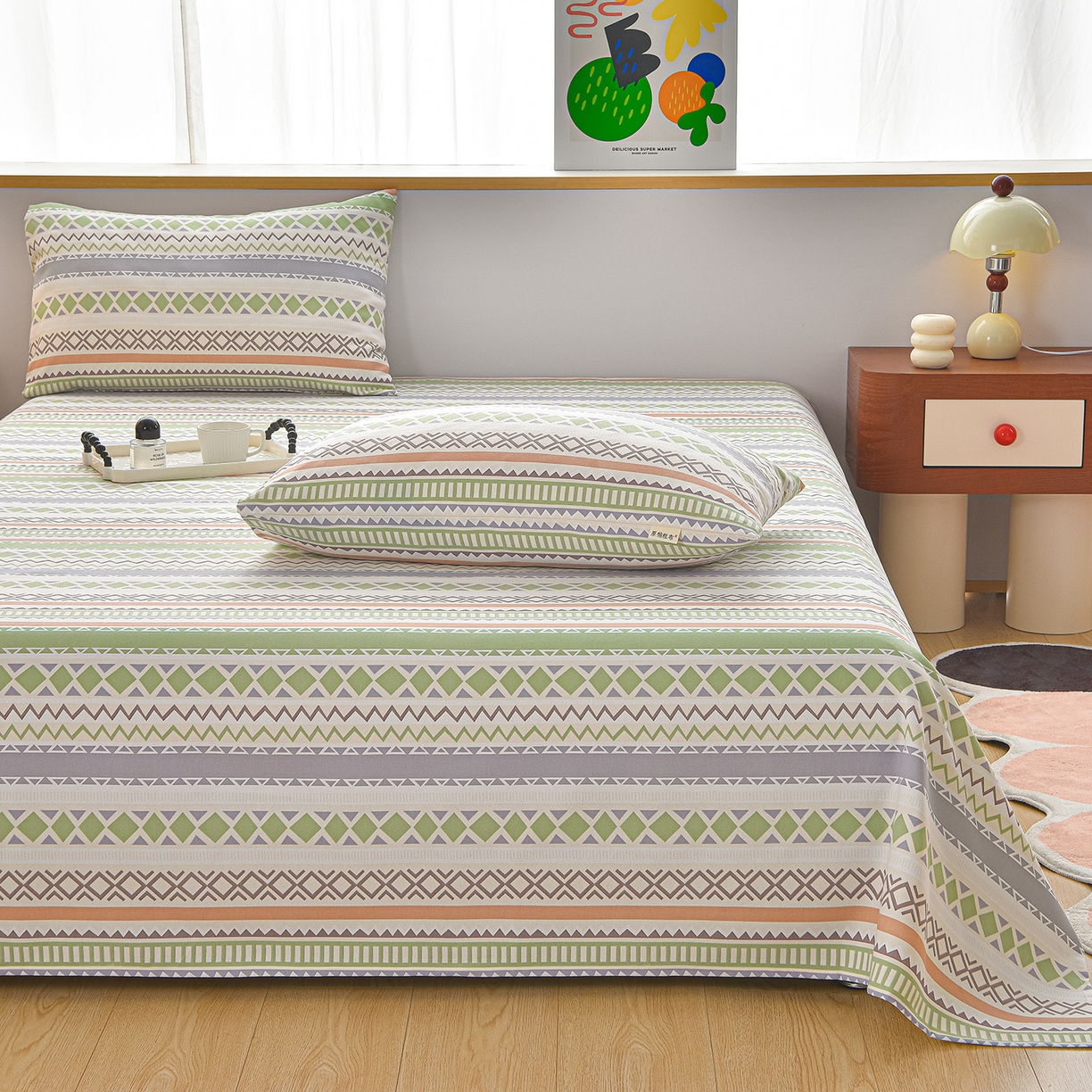 91家纺网 家纺一手货源 找家纺 曼尼 2026新款亲肤舒适原棉老粗布床单凉席三件套 罗马假日