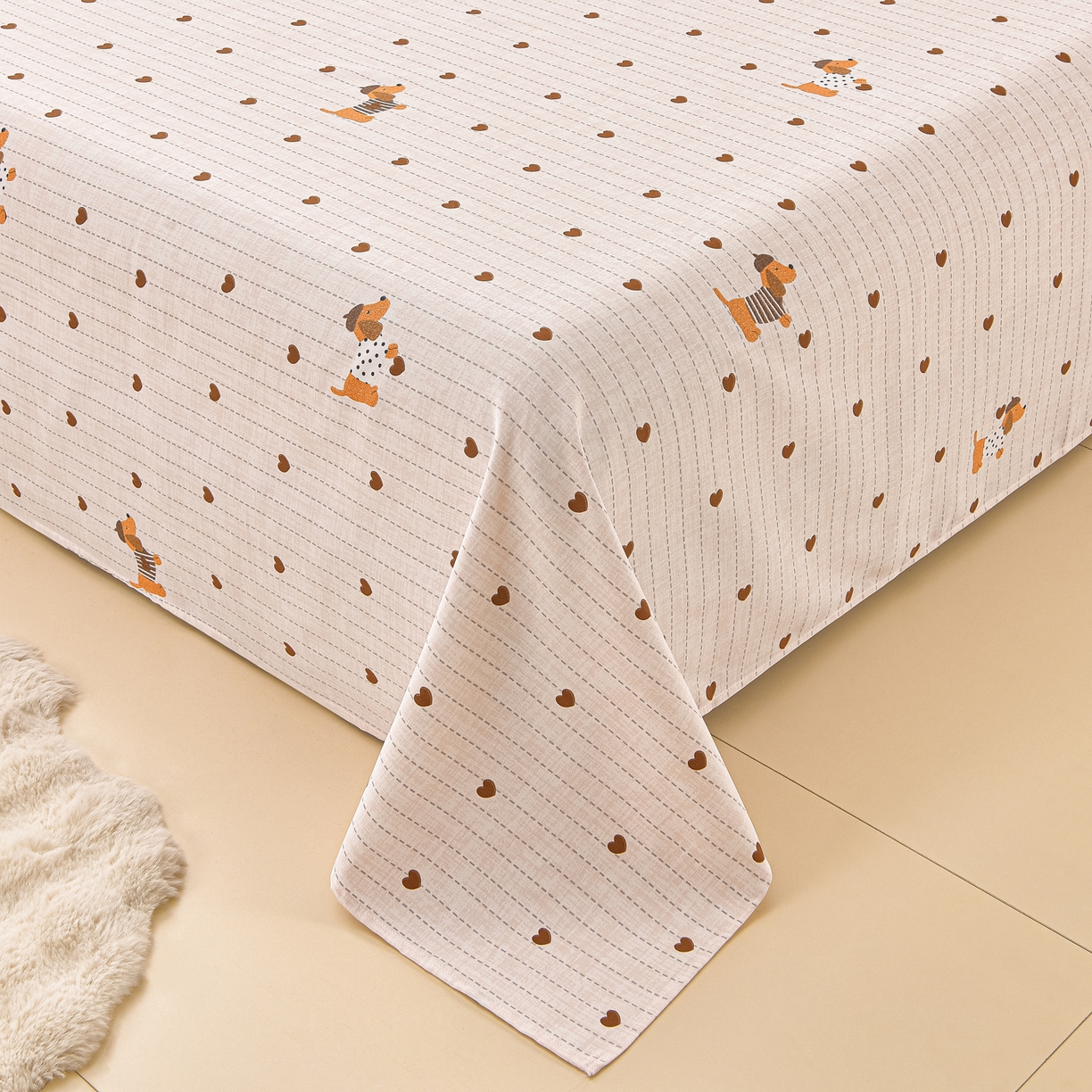 91家纺网 家纺一手货源 找家纺 曼尼 2026新款亲肤舒适原棉老粗布床单凉席三件套 萌萌狗