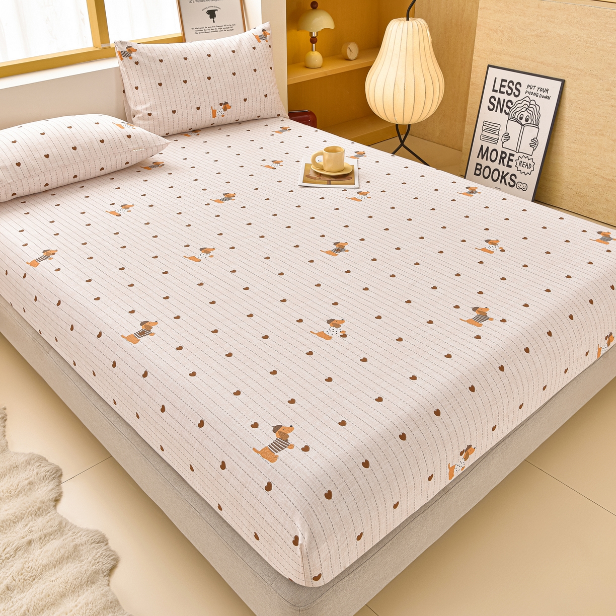 91家纺网 家纺一手货源 找家纺 曼尼 2026新款亲肤舒适原棉老粗布床单凉席三件套 萌萌狗