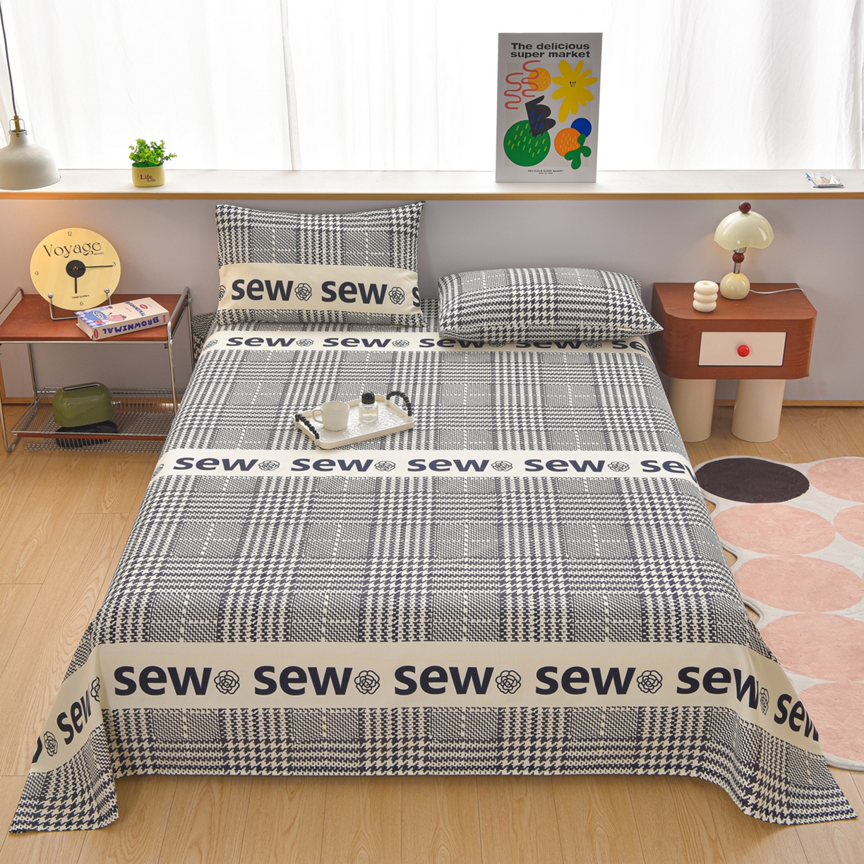 91家纺网 家纺一手货源 找家纺 曼尼 2026新款亲肤舒适原棉老粗布床单凉席三件套 米兰