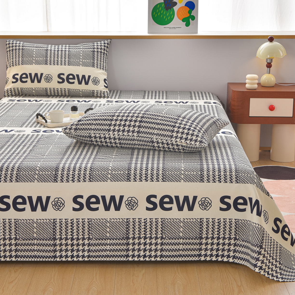 91家纺网 家纺一手货源 找家纺 曼尼 2026新款亲肤舒适原棉老粗布床单凉席三件套 米兰