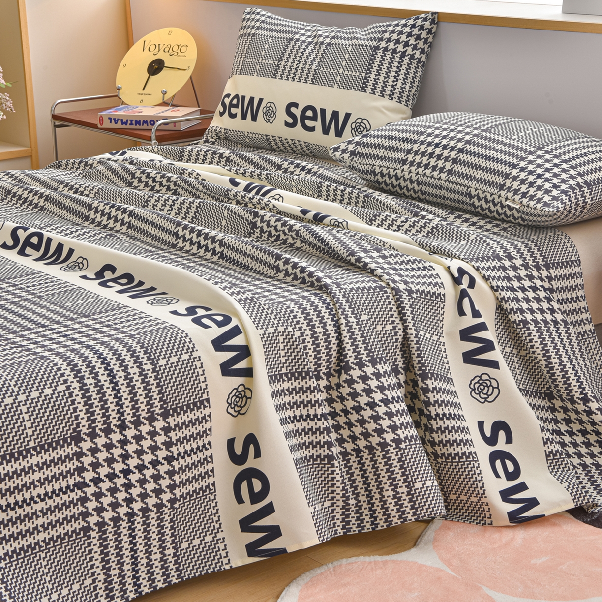 91家纺网 家纺一手货源 找家纺 曼尼 2026新款亲肤舒适原棉老粗布床单凉席三件套 米兰