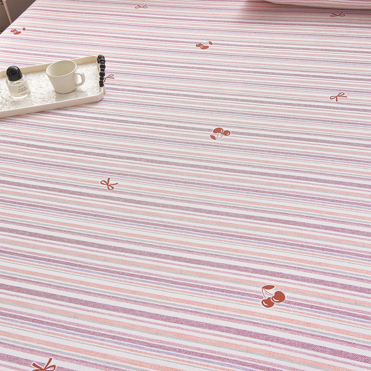 91家纺网 家纺一手货源 找家纺 曼尼 2026新款亲肤舒适原棉老粗布床单凉席三件套 蜜桃