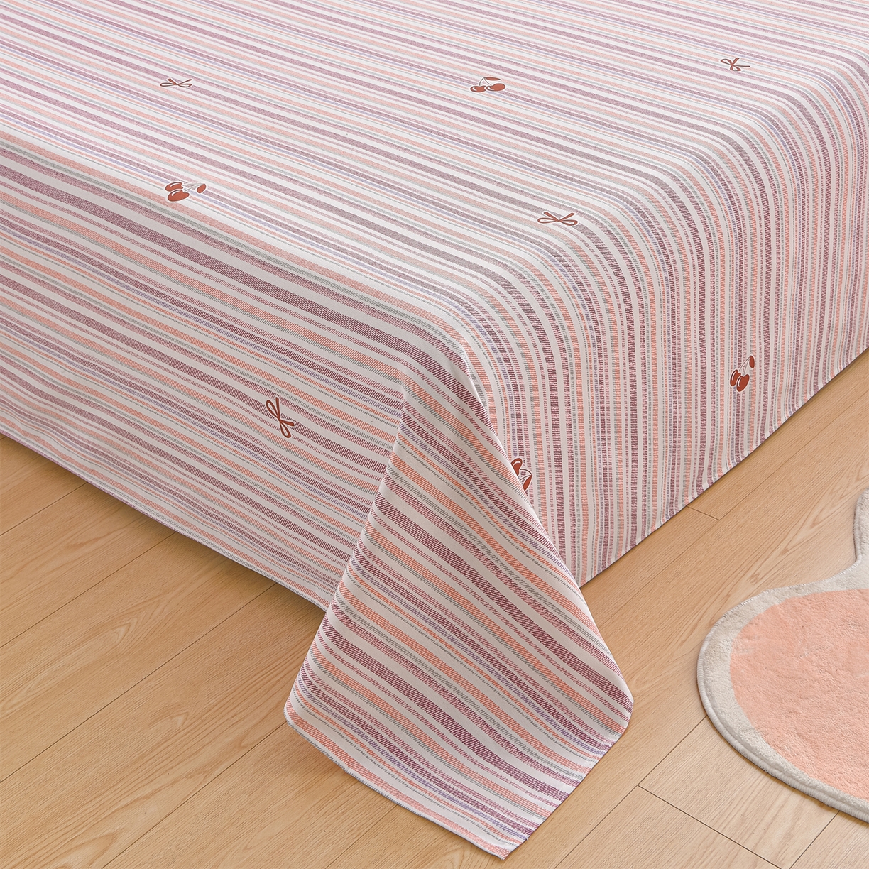 91家纺网 家纺一手货源 找家纺 曼尼 2026新款亲肤舒适原棉老粗布床单凉席三件套 蜜桃