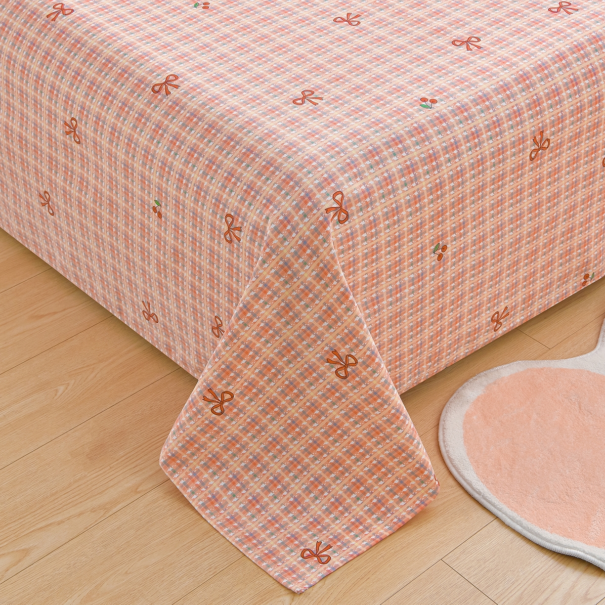 91家纺网 家纺一手货源 找家纺 曼尼 2026新款亲肤舒适原棉老粗布床单凉席三件套 小粉格