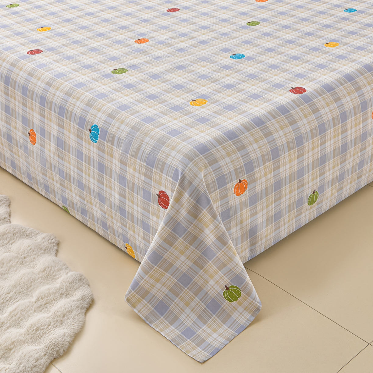 91家纺网 家纺一手货源 找家纺 曼尼 2026新款亲肤舒适原棉老粗布床单凉席三件套 小南瓜