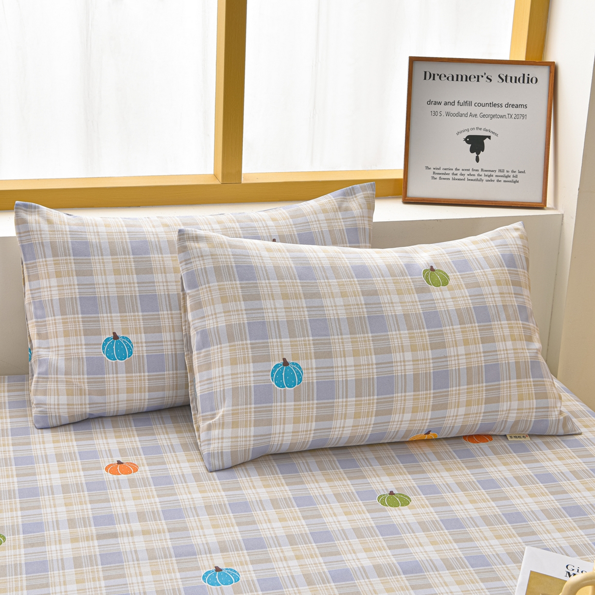 91家纺网 家纺一手货源 找家纺 曼尼 2026新款亲肤舒适原棉老粗布床单凉席三件套 小南瓜