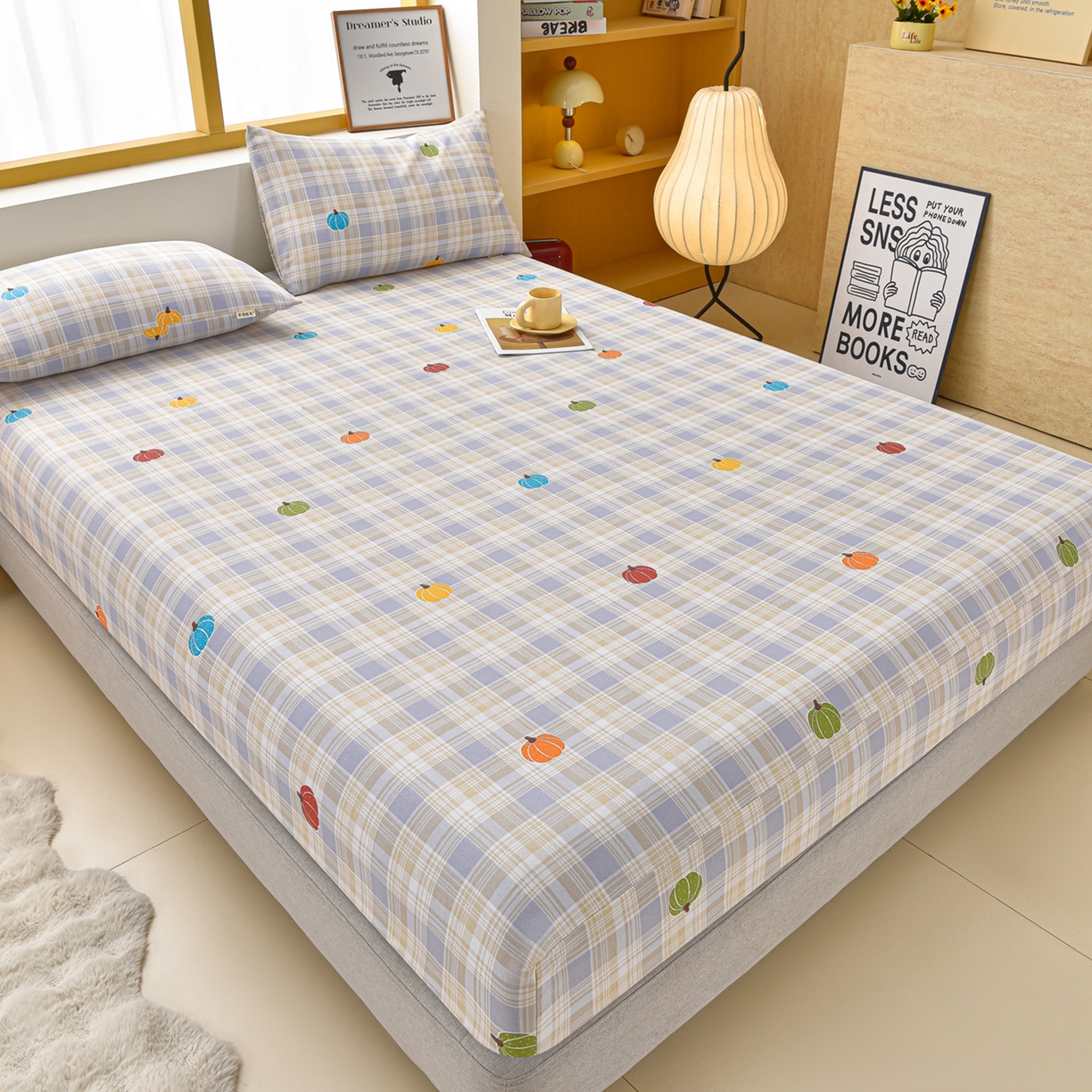 91家纺网 家纺一手货源 找家纺 曼尼 2026新款亲肤舒适原棉老粗布床单凉席三件套 小南瓜