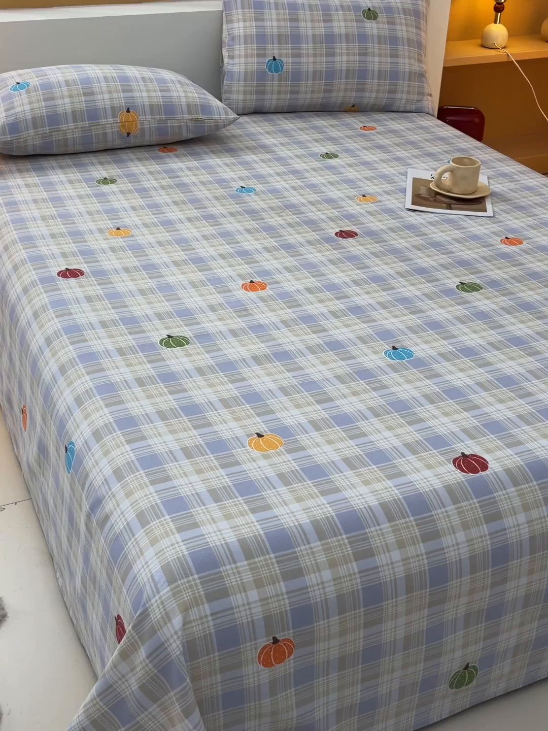 91家纺网 家纺一手货源 找家纺 曼尼 2026新款亲肤舒适原棉老粗布床单凉席三件套 小南瓜